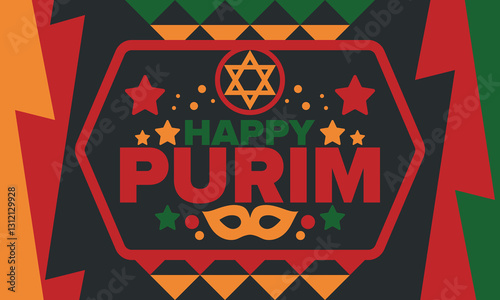 Purim. Happy Purim. Traditional Jewish religious holiday. Star of David, Carnival mask. Israel history. Сelebrated by a masquerade and festival. Poster art. Vector illustration