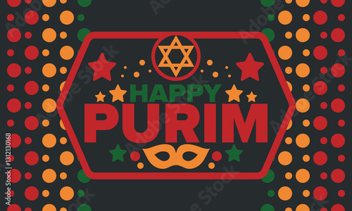 Purim. Happy Purim. Traditional Jewish religious holiday. Star of David, Carnival mask. Israel history. Сelebrated by a masquerade and festival. Poster art. Vector illustration