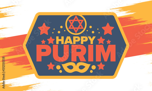 Purim. Happy Purim. Traditional Jewish religious holiday. Star of David, Carnival mask. Israel history. Сelebrated by a masquerade and festival. Poster art. Vector illustration