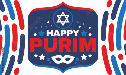 Purim. Happy Purim. Traditional Jewish religious holiday. Star of David, Carnival mask. Israel history. Сelebrated by a masquerade and festival. Poster art. Vector illustration