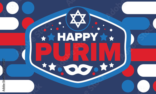 Purim. Happy Purim. Traditional Jewish religious holiday. Star of David, Carnival mask. Israel history. Сelebrated by a masquerade and festival. Poster art. Vector illustration