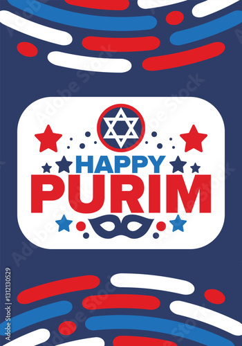 Purim. Happy Purim. Traditional Jewish religious holiday. Star of David, Carnival mask. Israel history. Сelebrated by a masquerade and festival. Poster art. Vector illustration