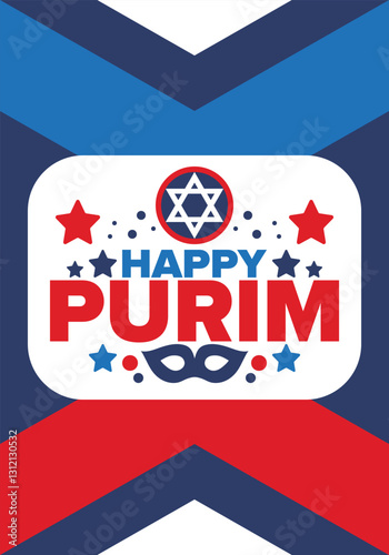 Purim. Happy Purim. Traditional Jewish religious holiday. Star of David, Carnival mask. Israel history. Сelebrated by a masquerade and festival. Poster art. Vector illustration