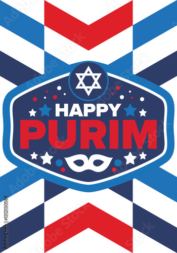 Purim. Happy Purim. Traditional Jewish religious holiday. Star of David, Carnival mask. Israel history. Сelebrated by a masquerade and festival. Poster art. Vector illustration