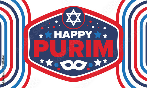Purim. Happy Purim. Traditional Jewish religious holiday. Star of David, Carnival mask. Israel history. Сelebrated by a masquerade and festival. Poster art. Vector illustration