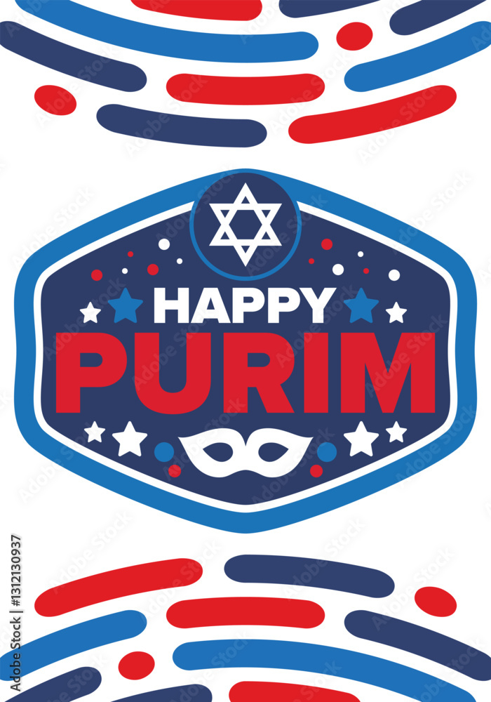 Fototapeta premium Purim. Happy Purim. Traditional Jewish religious holiday. Star of David, Carnival mask. Israel history. Сelebrated by a masquerade and festival. Poster art. Vector illustration