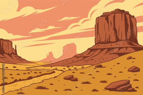 a landscape of an dirt desert with rock mountain
