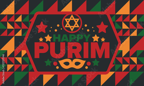 Purim. Happy Purim. Traditional Jewish religious holiday. Star of David, Carnival mask. Israel history. Сelebrated by a masquerade and festival. Poster art. Vector illustration