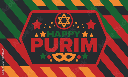 Purim. Happy Purim. Traditional Jewish religious holiday. Star of David, Carnival mask. Israel history. Сelebrated by a masquerade and festival. Poster art. Vector illustration
