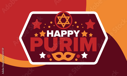 Purim. Happy Purim. Traditional Jewish religious holiday. Star of David, Carnival mask. Israel history. Сelebrated by a masquerade and festival. Poster art. Vector illustration