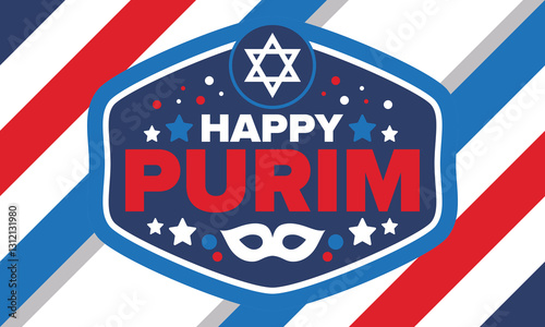 Purim. Happy Purim. Traditional Jewish religious holiday. Star of David, Carnival mask. Israel history. Сelebrated by a masquerade and festival. Poster art. Vector illustration