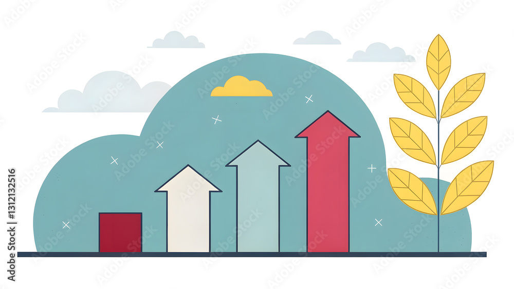 Growing business concept with colorful arrows and clouds Growing business concept with colorful arrows and clouds
