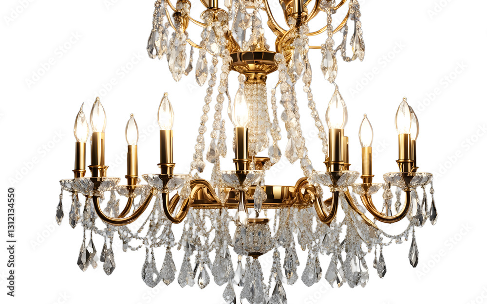 A luxurious crystal chandelier with multiple tiers, isolated on a empty plain background A luxurious crystal chandelier with multiple tiers, isolated on a empty plain background