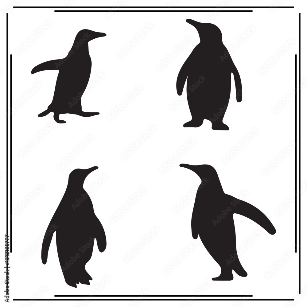 Fototapeta premium Penguin silhouette, Penguin illustration , Penguin clipart, Penguin vector , Penguin icon , black Penguin, Penguin illustration on white background, Penguin vector illustration , 