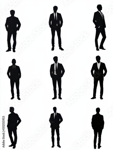 Vector silhouettes of business group standing on white background, executives, isolated photo