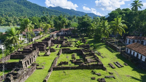 Tropical Ruins, Lush Landscape, Historic Village, Scenic Overlook