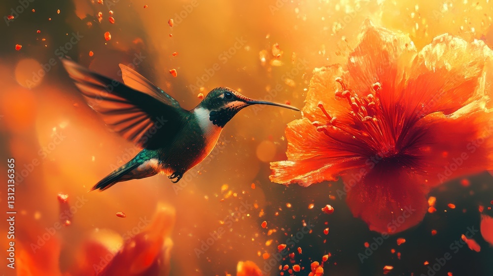 Fototapeta premium A captivating close-up of a vibrant flower featuring a radiant red center, embraced by swirling shades of orange and yellow petals, evoking warmth and vitality