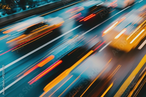 Highway Security Camera Capturing Cars in Motion with Speeding Vehicle Blur