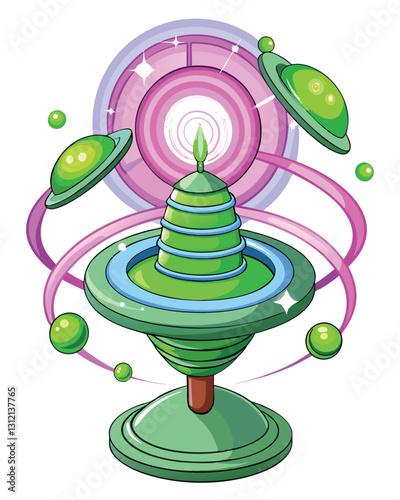 A futuristic silver teleport pad with concentric rings, emitting a blue energy ripple; sci-fi teleport technology.