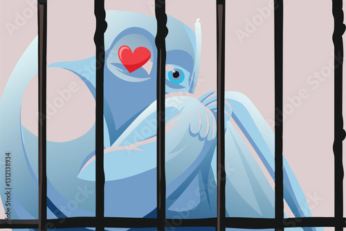 A solitary figure, hunched and despairing, is trapped within a stark, metallic cage.  The scene evokes feelings of confinement and helplessness.