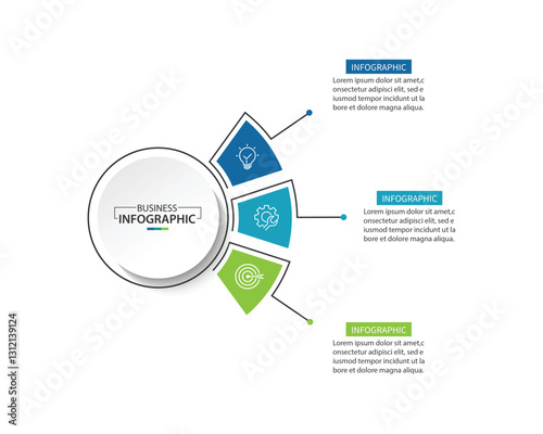 Vector infographic label design with circle infographic template design and 3 options or steps.