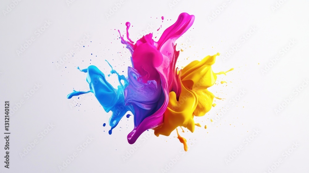 Obraz premium Colorful Paint Splashes on White Background