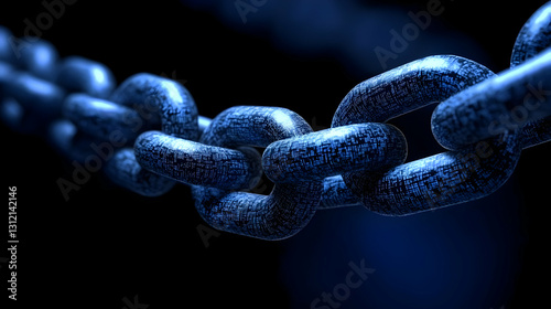 Dark Blue Metal Chain Links Close Up
