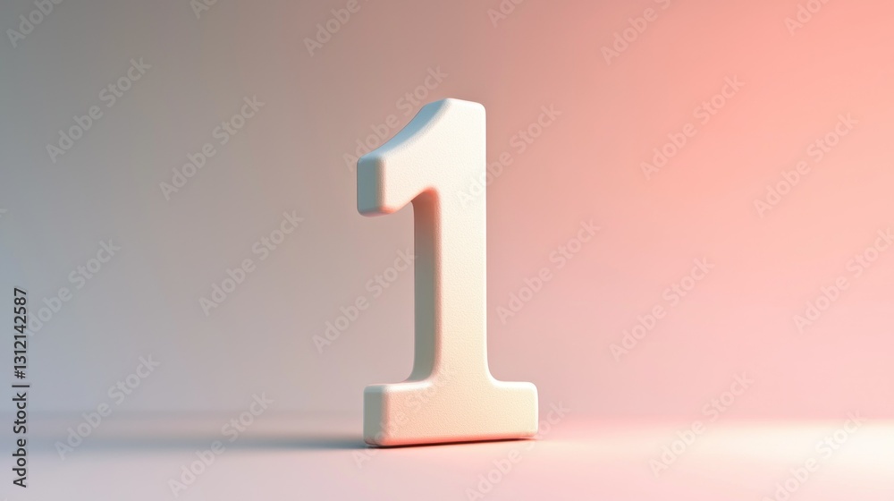 Digit One, Studio Shot, Soft Lighting, Number 1 on Light Gray Background Digit One, Studio Shot, Soft Lighting, Number 1 on Light Gray Background
