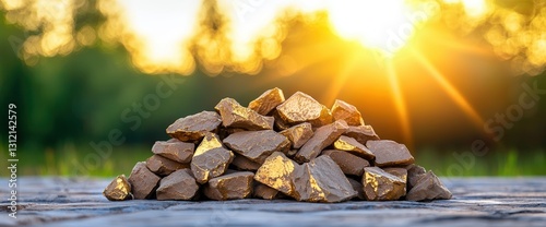 Pile of rocks symbolizing alluvial gold deposits and the natural processes of erosion and sediment formation in nature