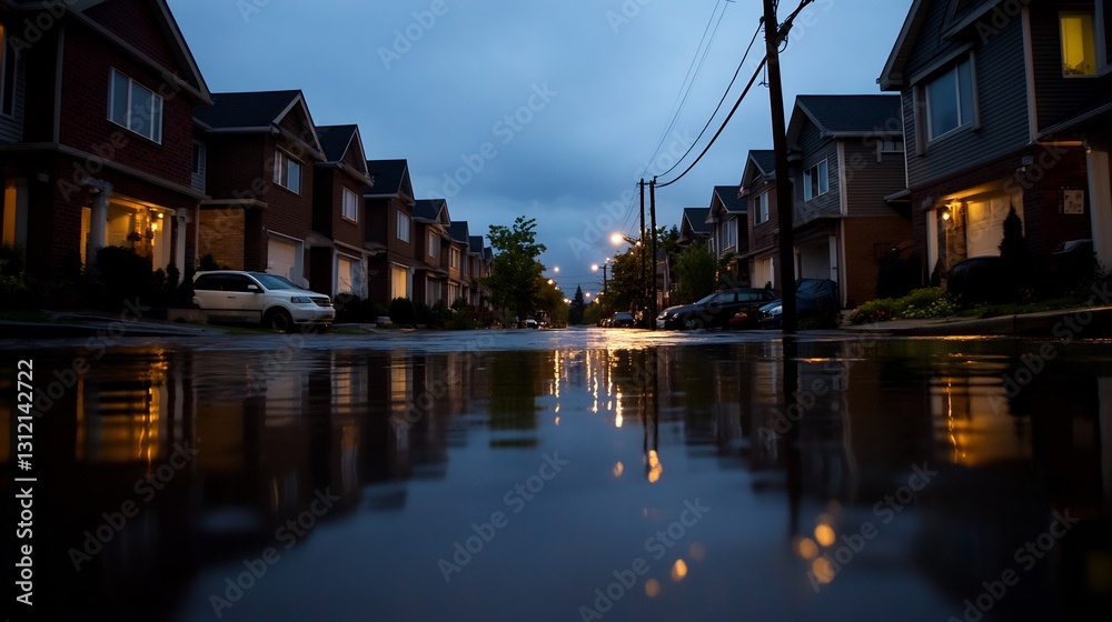 Suburban Street Flood for Night Reflection. Suburban Street Flood for Night Reflection.