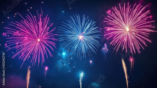 A stunning display of colorful fireworks lights up the night sky, capturing the festive and celebratory spirit of a special occasion. photo