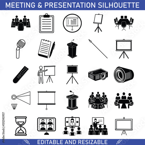 Meeting Presentation Silhouette Icons Business, Conference, Teamwork, Multimedia