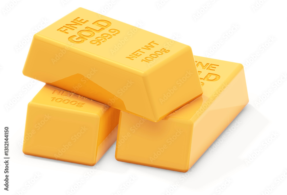 Three golden bars symbolizing wealth and investment Three golden bars symbolizing wealth and investment
