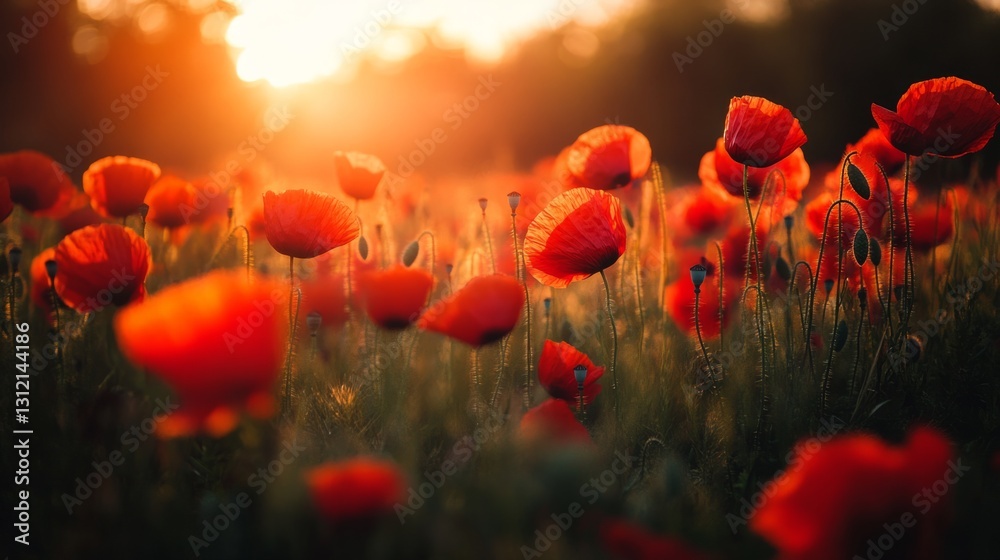 Obraz premium Sunflower field at golden hour, warm sunlight casting a soft glow on the petals generative ai
