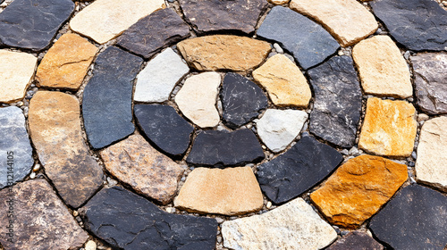 Circular pattern with stones in various colors and textures