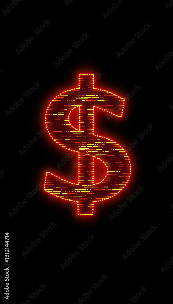Glowing dollar sign with digital futuristic feel against dark background value