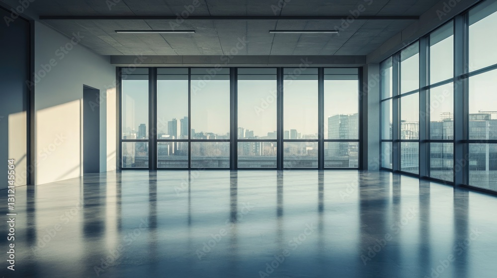 Fototapeta premium Empty Modern Office Space with City View