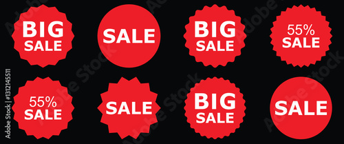 Sale tags collection Set of vector red starburst, sunburst badges. of vecor illustration