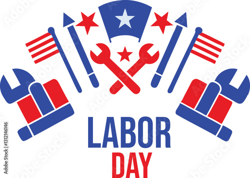 Labor Day Celebration Banner - Tools, Flags, and Stars