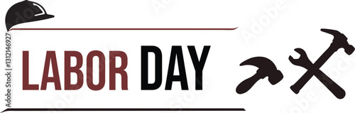Minimalist Labor Day Logo with Tools and Hard Hat