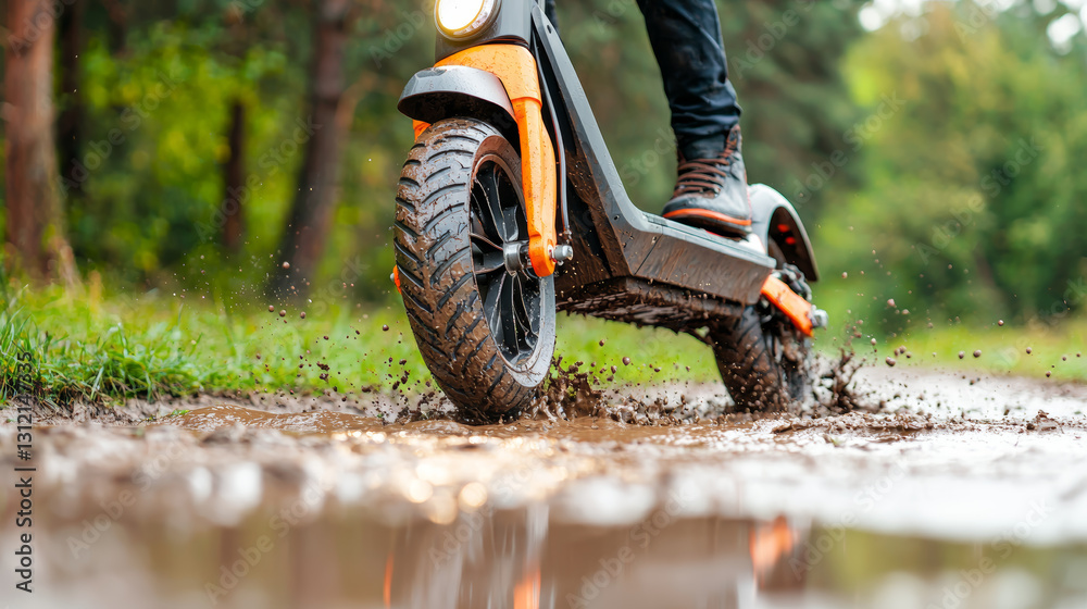 custom made wallpaper toronto digitalAdventure scooter splashes through muddy puddle with glee