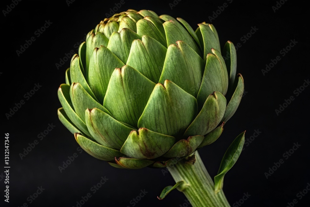 Obraz premium Artichoke display isolated food photography black background close-up nature's design