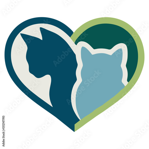 Adorable cat rescue logo featuring a heart-shaped feline silhouette. Ideal for animal shelters, pet charities, and adoption services.