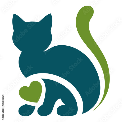 Minimalist cat rescue logo with a hand cradling a kitten silhouette. Perfect for pet adoption services, shelters, and humane organizations.