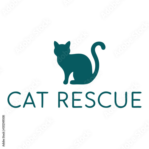 Minimalist cat rescue emblem with a paw print and a tiny kitten silhouette inside. Perfect for pet rescue organizations, animal protection groups, and adoption initiatives.