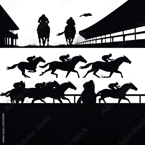 Horse racing silhouette vector illustration set