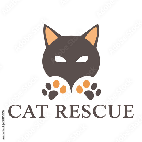 Modern cat rescue logo with heartwarming feline silhouette. Perfect for animal shelters, pet adoption centers, and nonprofit organizations.