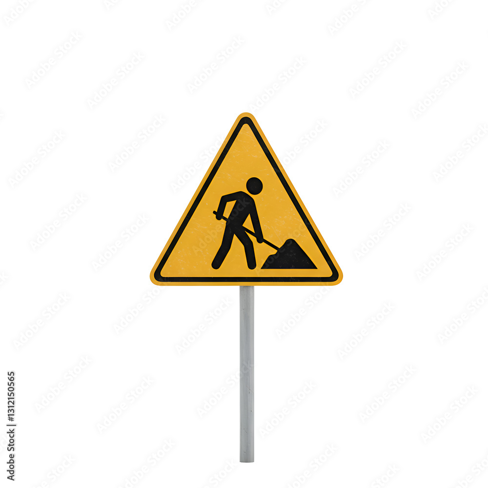 Flat Road Work Sign Icon with Worker Digging for Construction Flat Road Work Sign Icon with Worker Digging for Construction