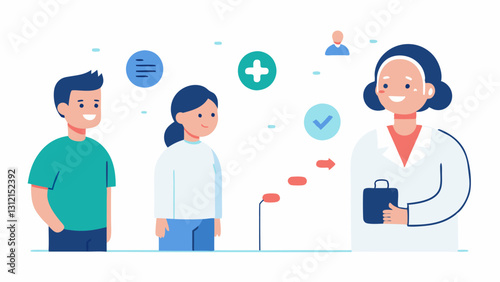 Visualizing Progress An illustrated timeline showing potential health improvements over time with the doctor explaining each milestone as the patient listens attentively.