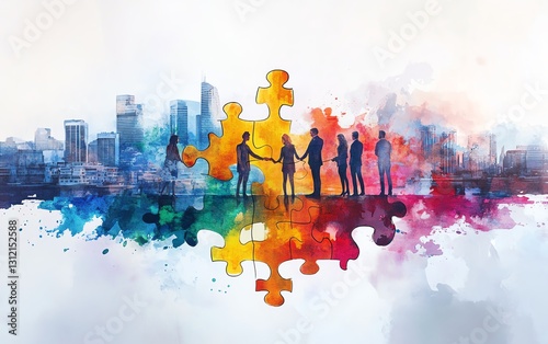 Corporate leaders passionately fitting puzzle pieces together to create a unified strategy